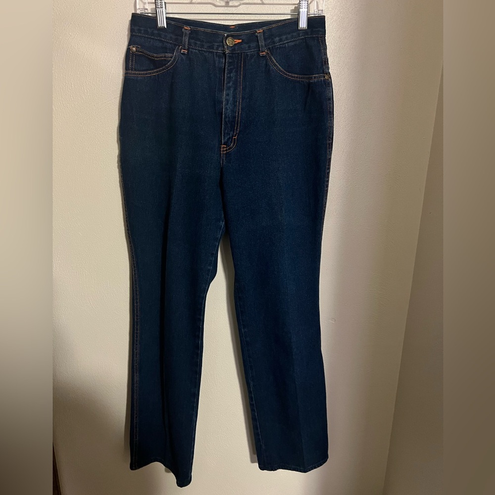 GITANO *Vintage* Straight Leg Dark Wash Denim Jeans Orange Contrast Stitching 14